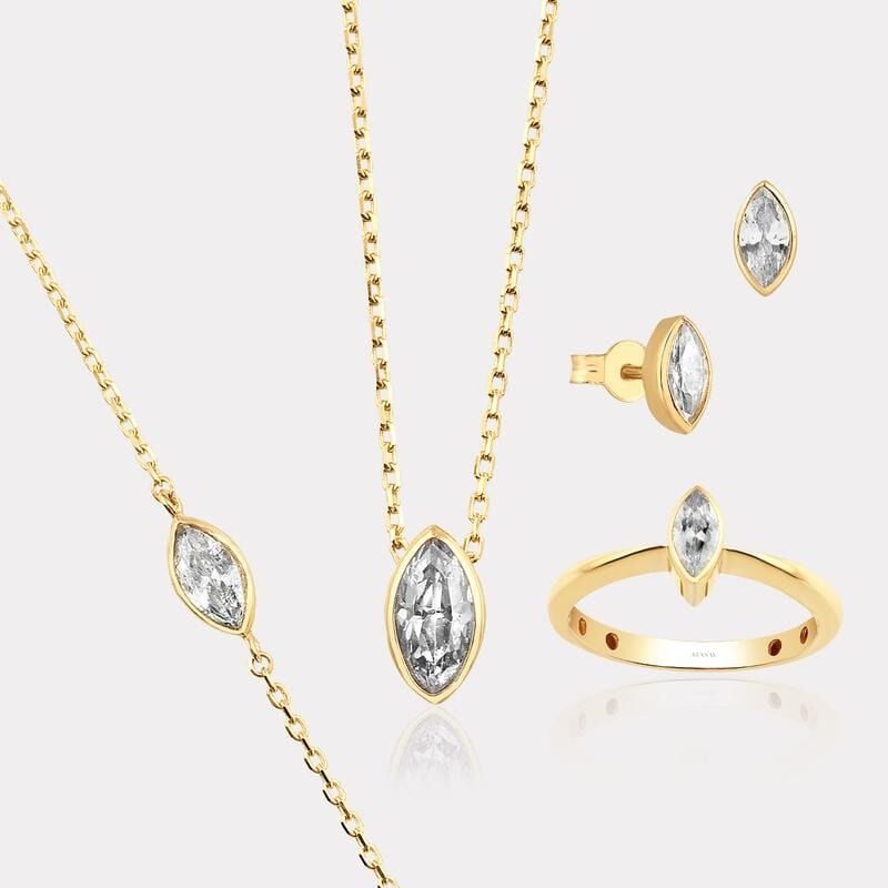 Sarı Altın Taşlı Mini Set