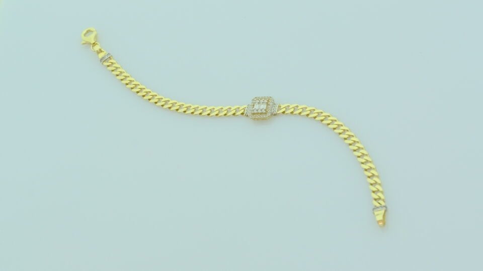 Özel Tasarım Altın Baget Taşlı Zincir Bileklik