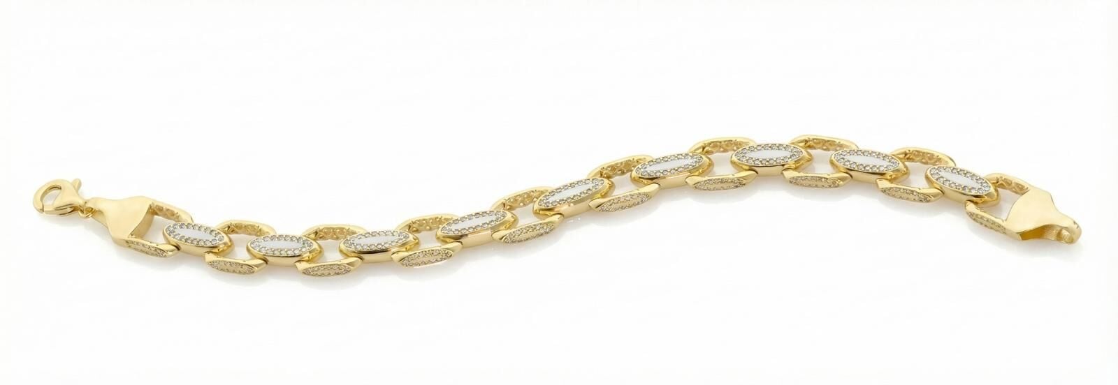 Özel Tasarım Taş İşlemeli Oval Halkalı Altın Bileklik