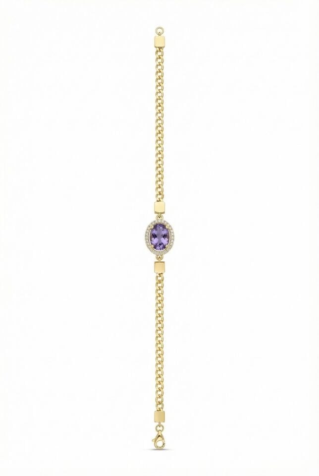 Ametist Mor Oval Taşlı Bileklik