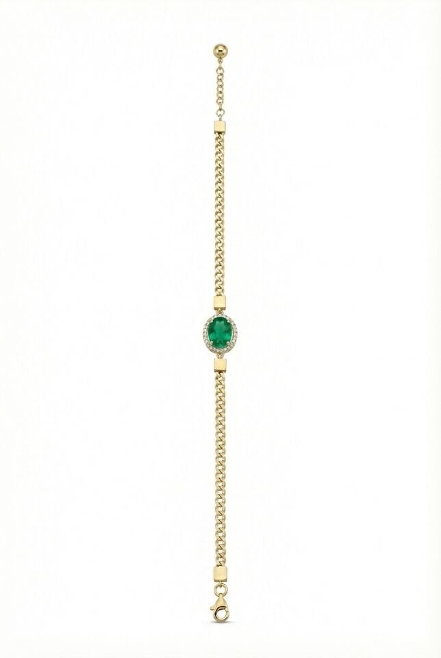 Zümrüt Yeşil Oval Taşlı Bileklik