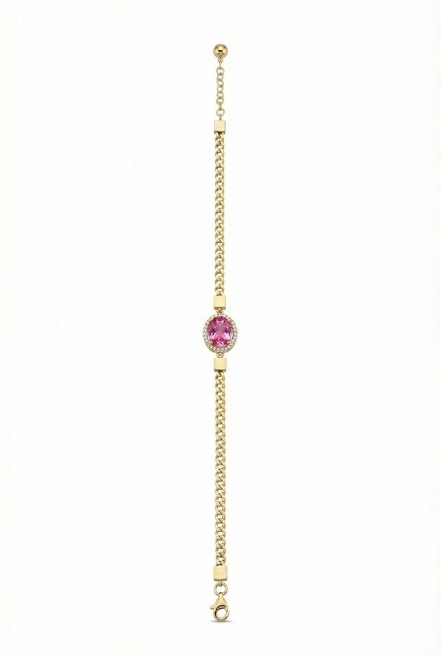 Pembe Oval Kuvars Taşlı Bileklik