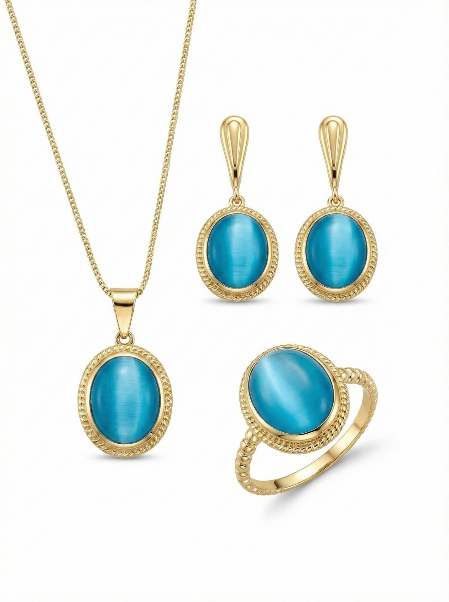 Yuvarlak Firuze Taşlı Set