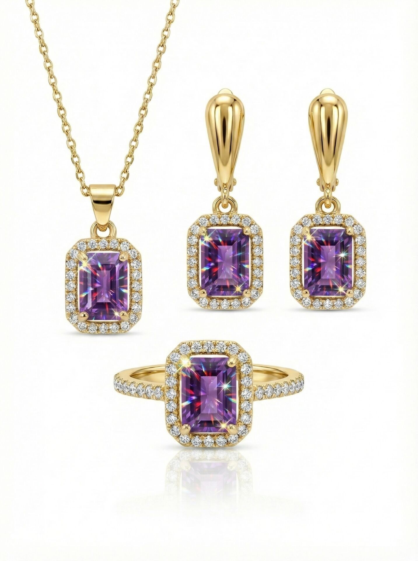 Mor Ametist Baget Taşlı Set