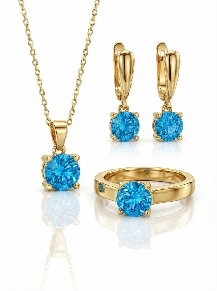 Aqua Marin Taşlı Set