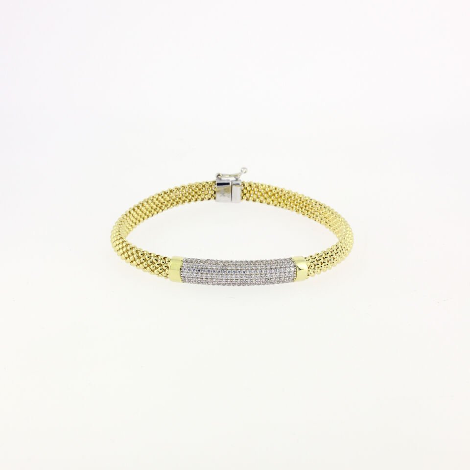 Zarif Altın Örgü Tasarımlı Bilezik – Işıltılı Taş Süslemeli Şıklık