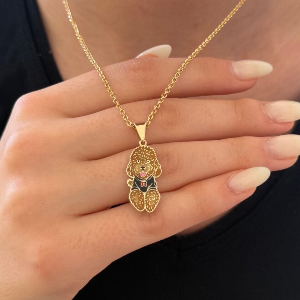 Özel Tasarım Altın Poodle Figürlü Evcil Hayvan Kolye Ucu