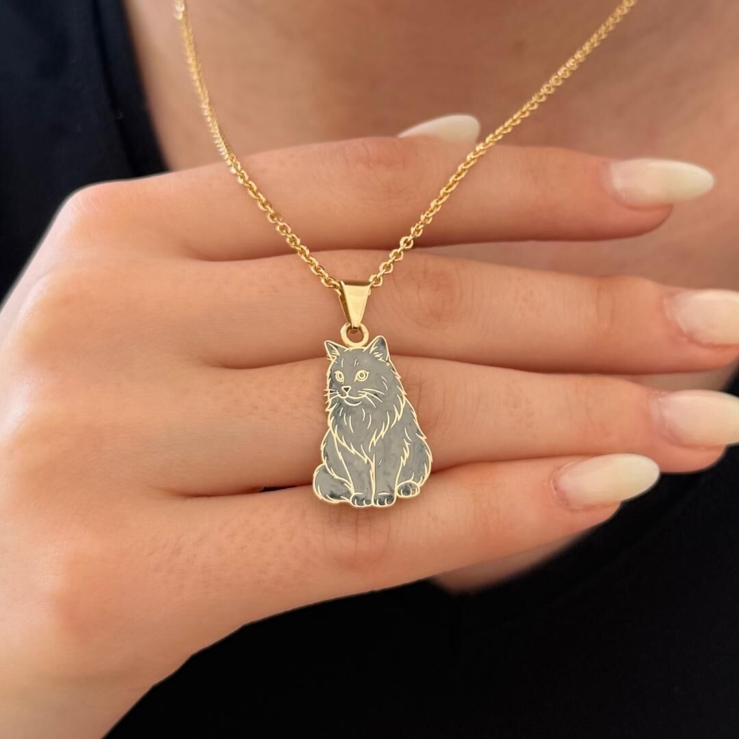 Özel Tasarım Altın Uzun Tüylü Kedi Figürlü Evcil Hayvan Kolye Ucu