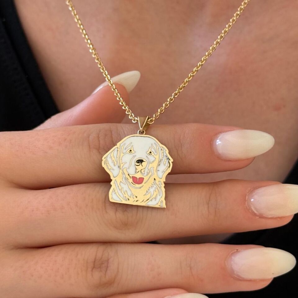 Özel Tasarım Altın Golden Retriever Figürlü Evcil Hayvan Kolye Ucu