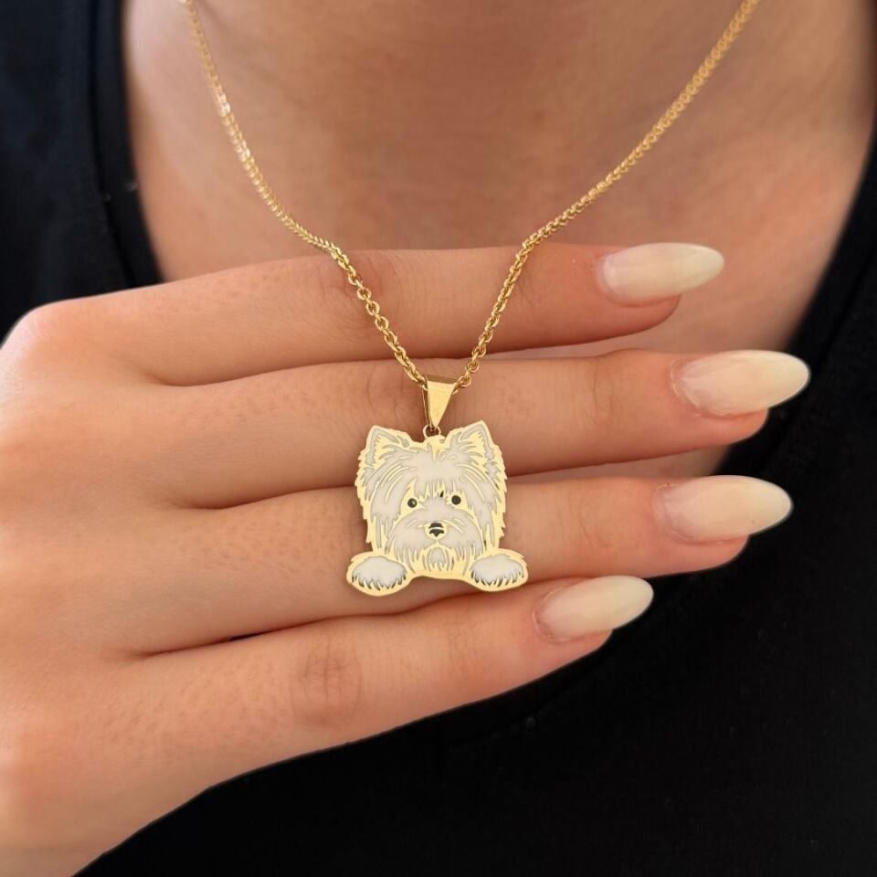 Özel Tasarım Altın Terrier Figürlü Evcil Hayvan Kolye Ucu