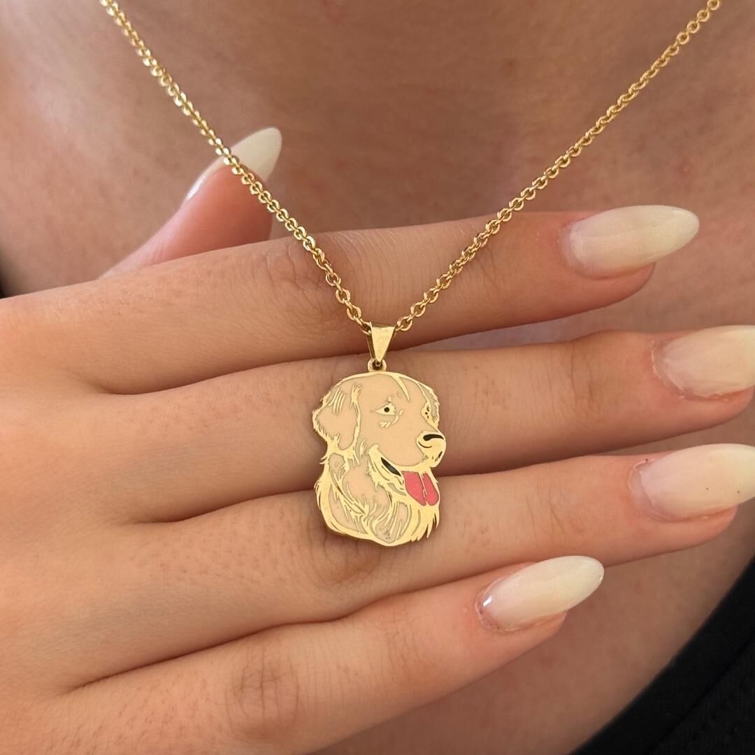 Özel Tasarım Altın Golden Retriever Figürlü Kolye Ucu