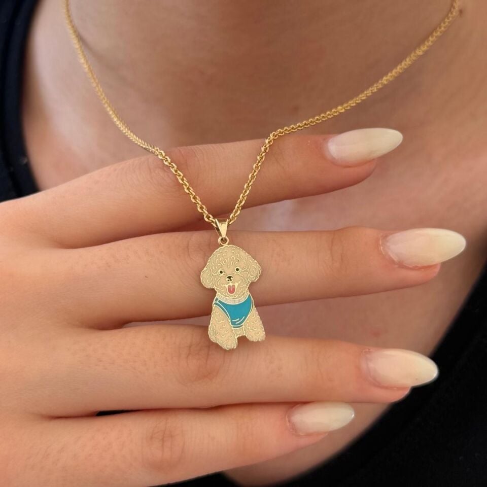 Özel Tasarım Altın Poodle Figürlü Kolye Ucu