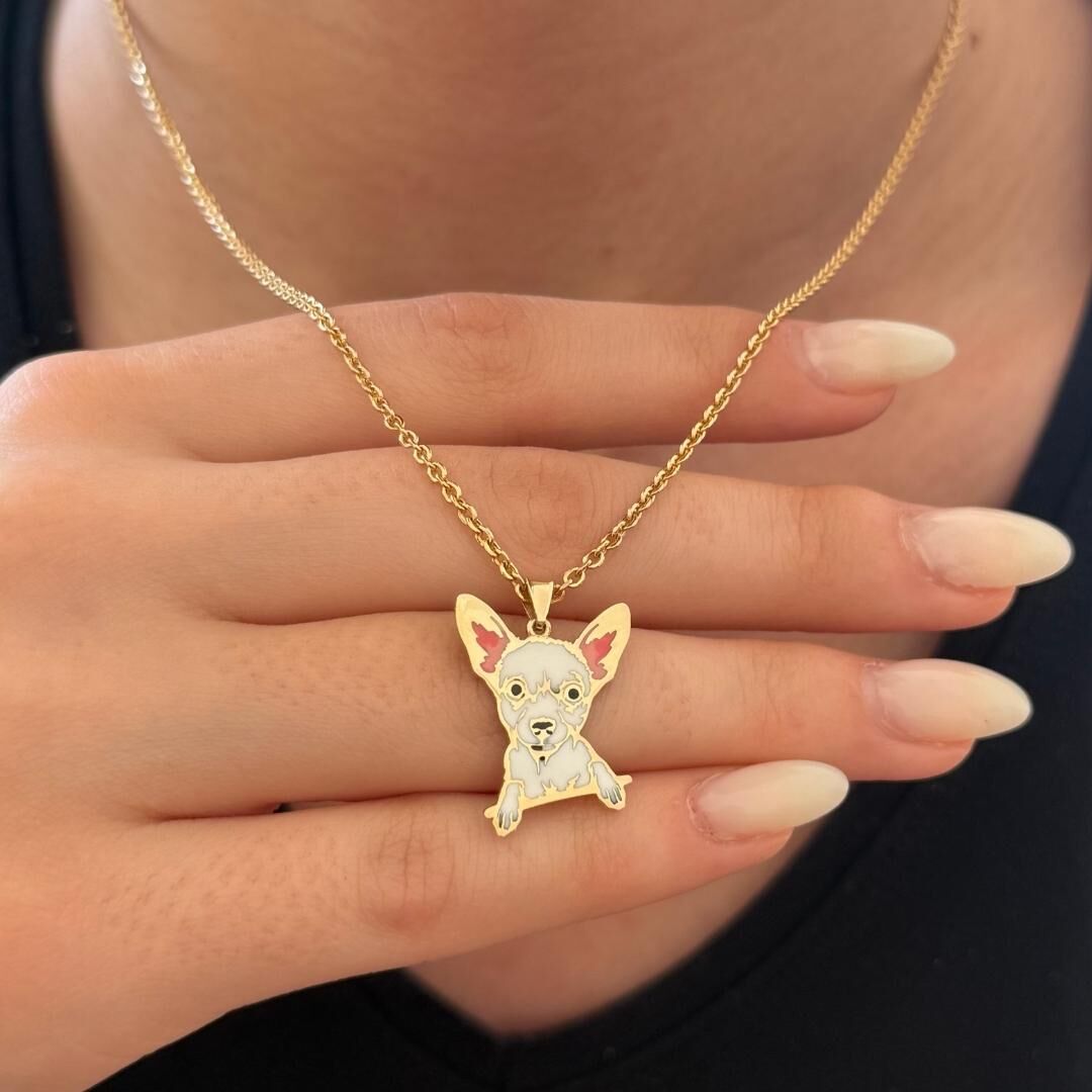 Özel Tasarım Altın Chihuahua Figürlü Kolye Ucu