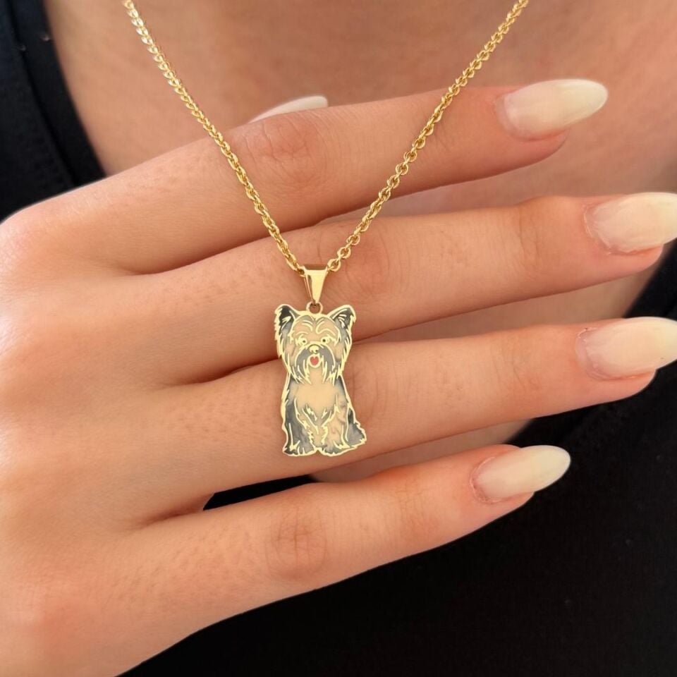 Özel Tasarım Altın Yorkshire Terrier Kolye Ucu