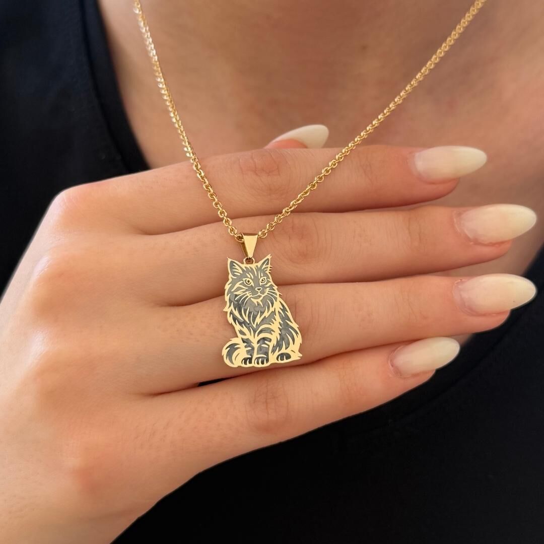 Özel Tasarım Altın Uzun Tüylü Kedi Kolye Ucu