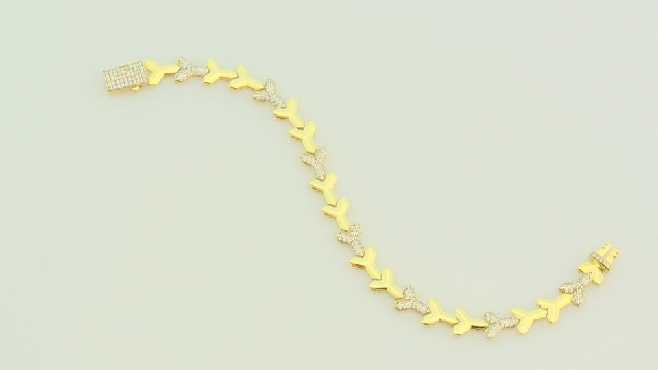 Taşlı Zikzak Desenli Altın Bileklik