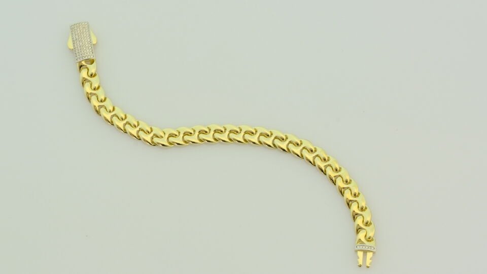 Klasik Kalın Zincir Taşlı Altın Bileklik