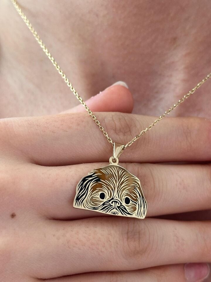 Özel Tasarım Altın Shih Tzu Figürlü Evcil Hayvan Kolye Ucu