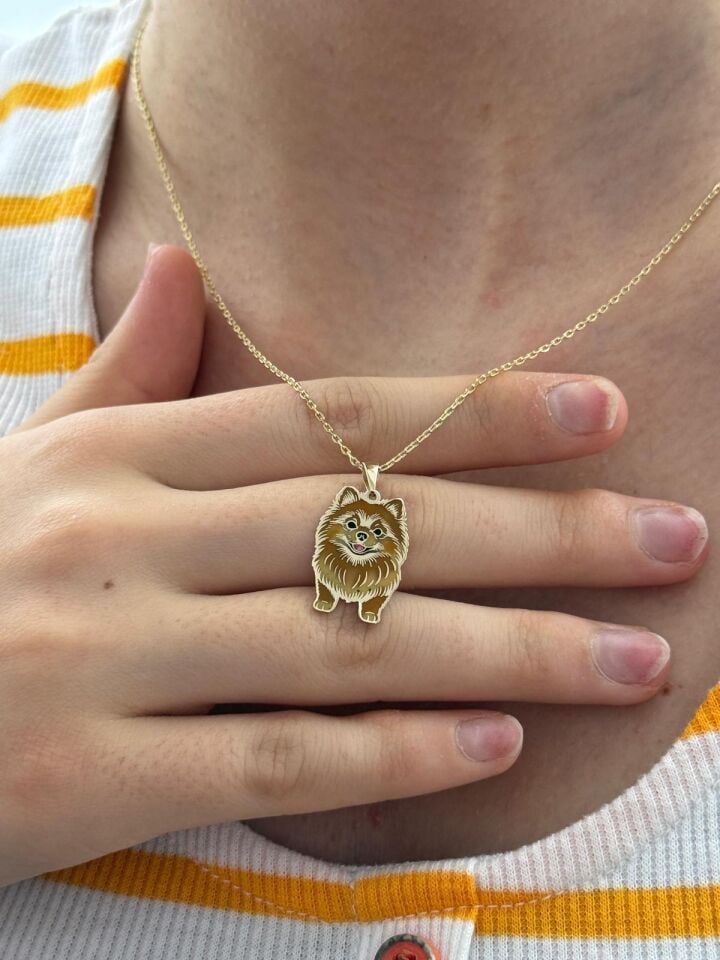 Özel Tasarım Altın Pomeranian Figürlü Kolye Ucu