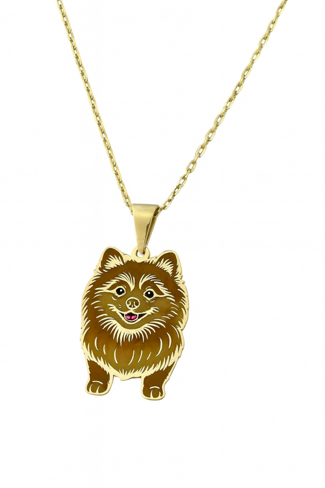 Özel Tasarım Altın Pomeranian Figürlü Kolye Ucu