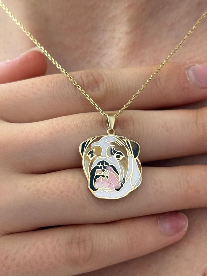 Özel Tasarım Altın Bulldog Figürlü Kolye Ucu