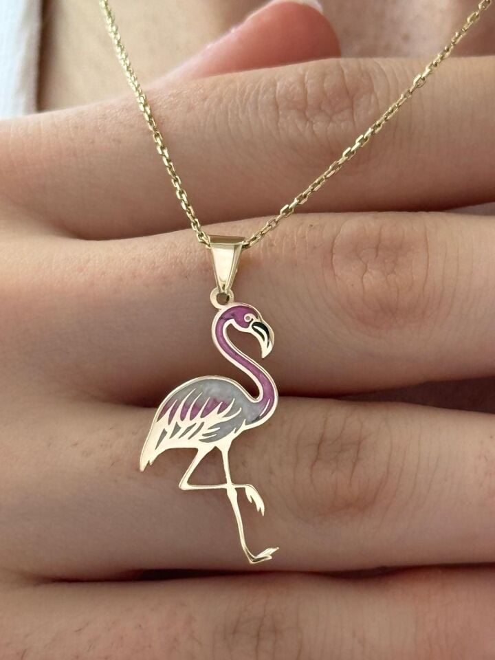 Özel Tasarım Altın Flamingo Figürlü Kolye Ucu