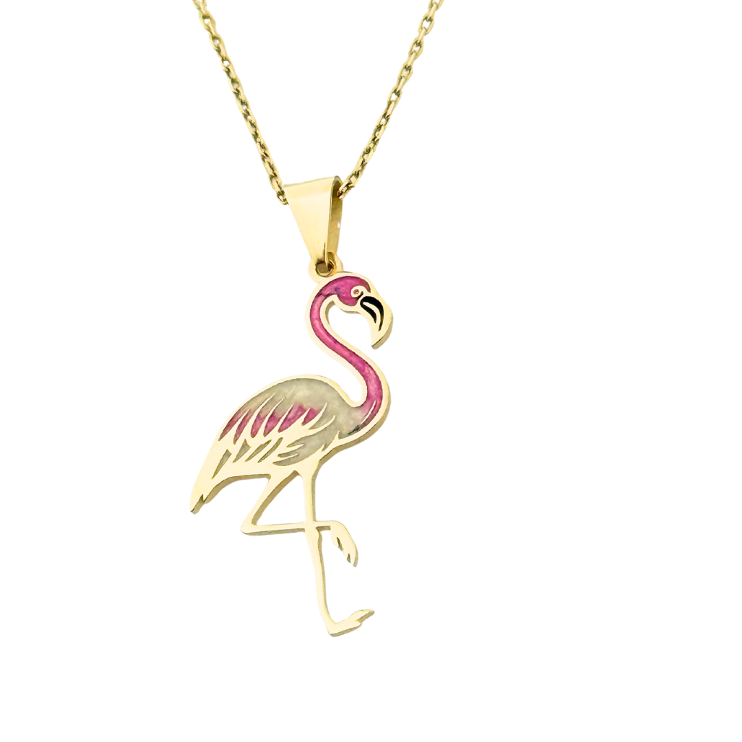 Özel Tasarım Altın Flamingo Figürlü Kolye Ucu