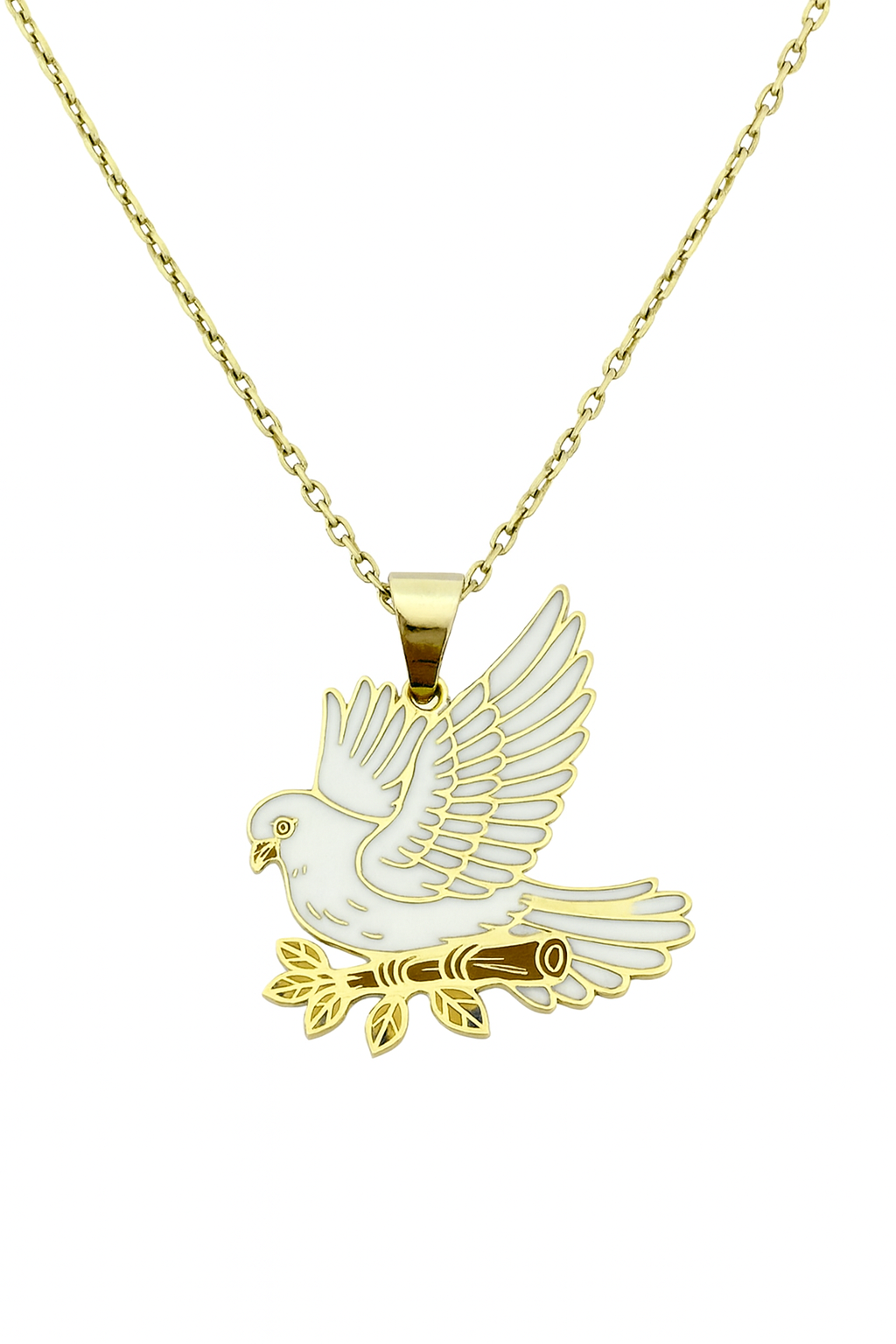 Özel Tasarım Altın Beyaz Güvercin Figürlü Kolye Ucu