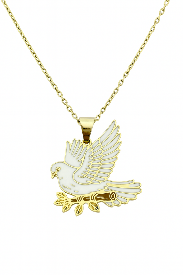 Özel Tasarım Altın Beyaz Güvercin Figürlü Kolye Ucu