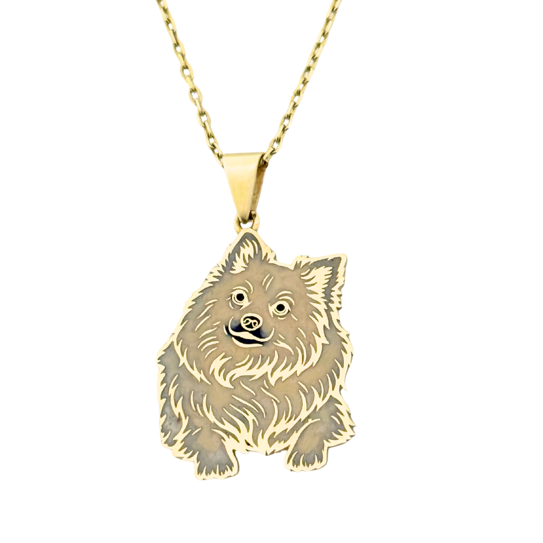 Özel Tasarım Altın Pomeranian Spitz Figürlü Kolye Ucu