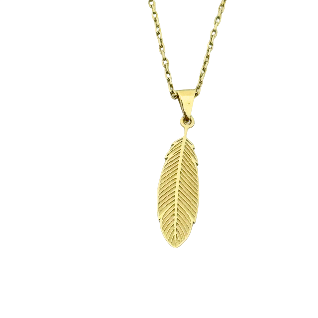 Özel Tasarım Altın Tüy Figürlü Zarif Kolye Ucu
