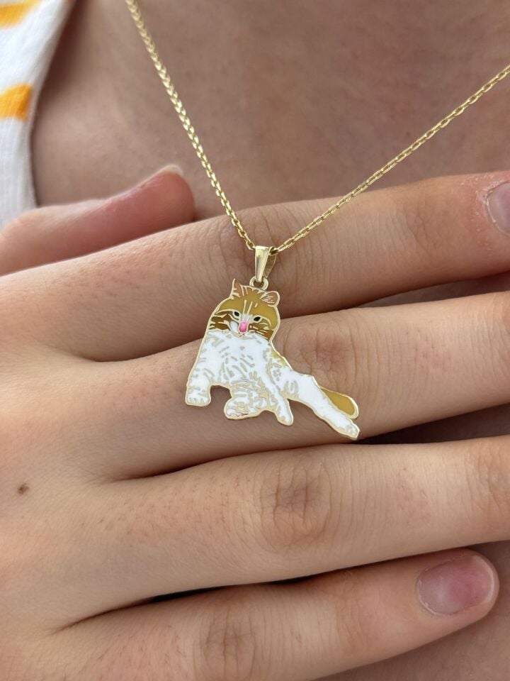 Özel Tasarım Altın Sevimli Kedi Kolye Ucu
