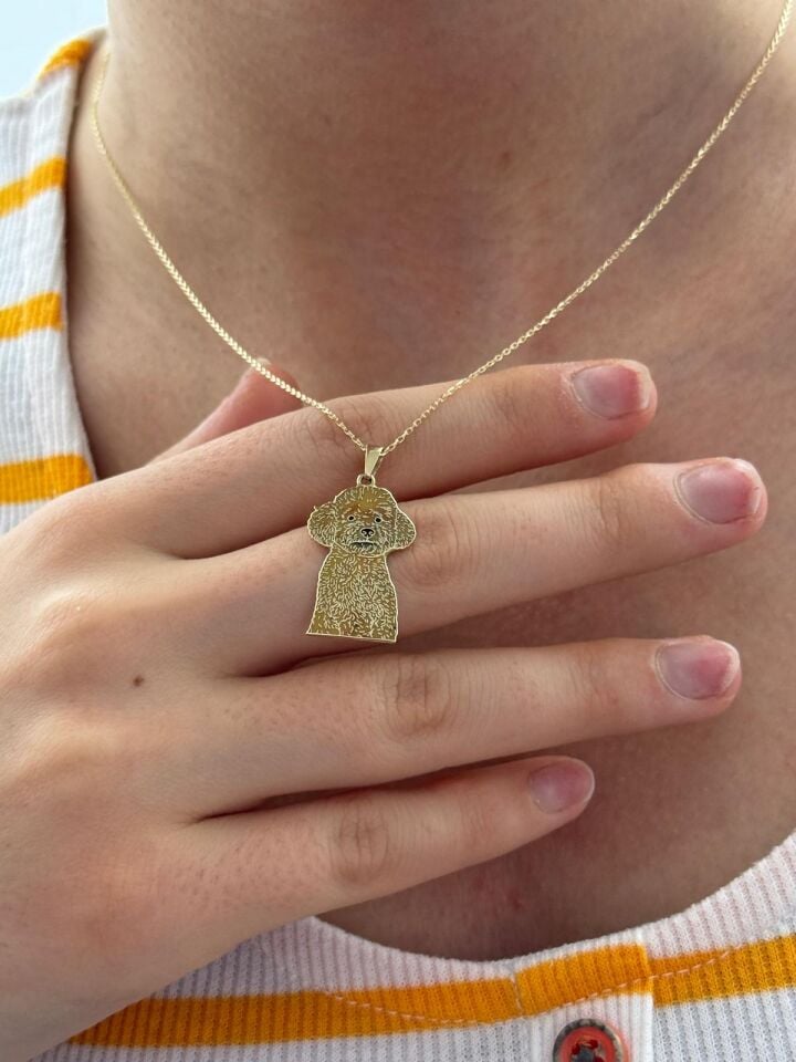 Özel Tasarım Altın Kıvırcık Terrier Figürlü Kolye Ucu