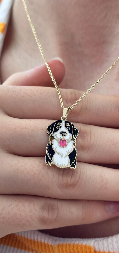 Özel Tasarım Altın Border Collie Figürlü Evcil Hayvan Kolye Ucu