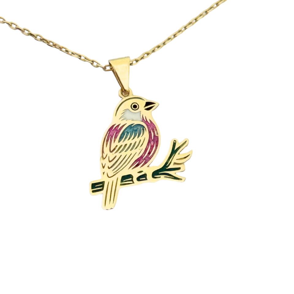 Özel Tasarım Altın Pembe Kanatlı Serçe Figürlü Kolye Ucu
