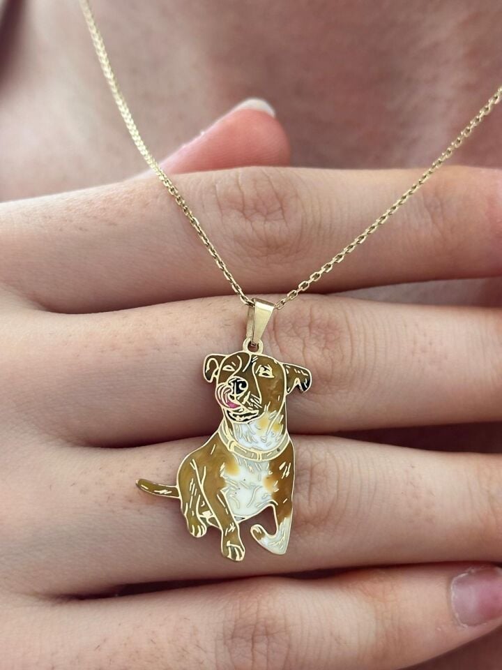 Özel Tasarım Altın Pitbull Figürlü Kolye Ucu