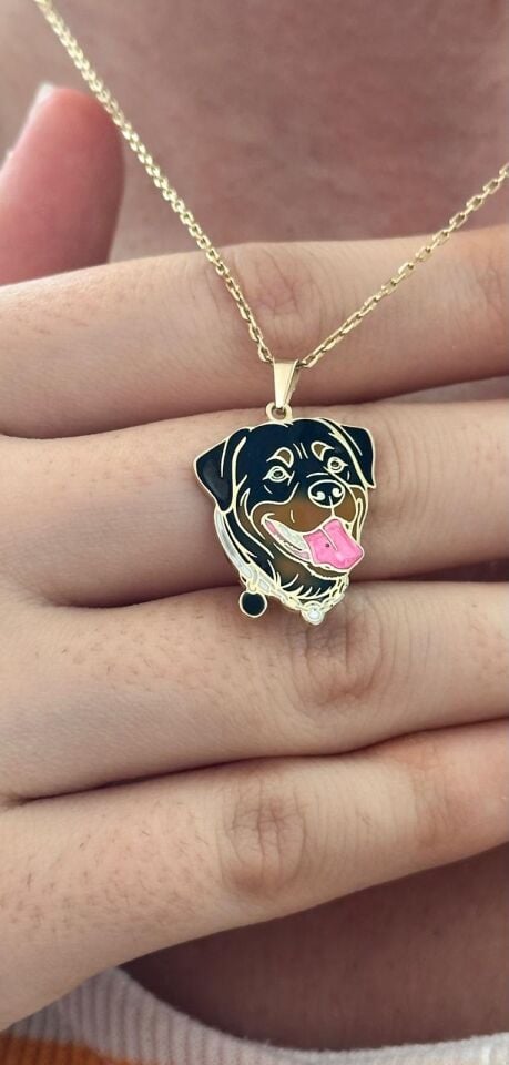 Özel Tasarım Altın Rottweiler Figürlü Kolye Ucu