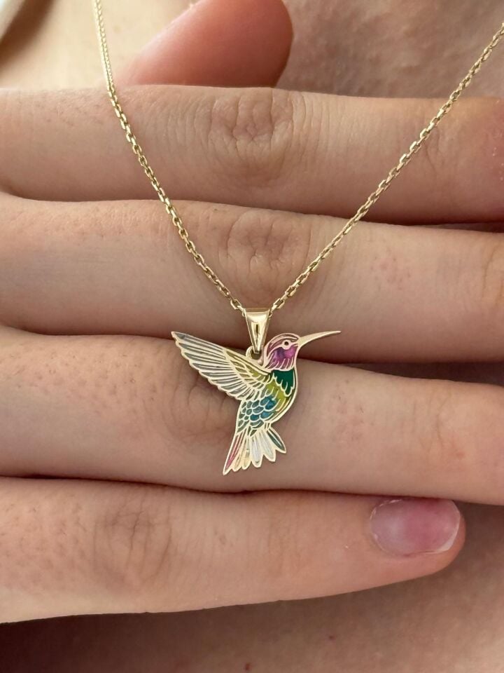 Özel Tasarım Altın Sinekkuşu Figürlü Kolye Ucu