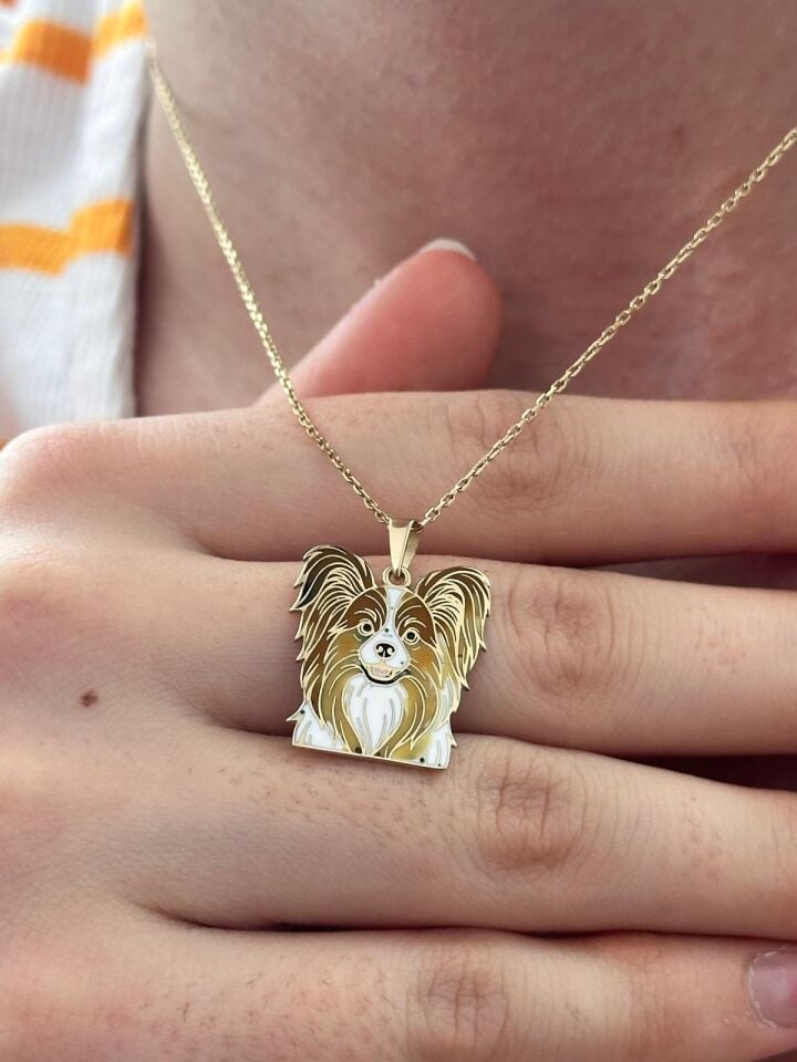 Özel Tasarım Altın Papillon Köpek Figürlü Kolye Ucu
