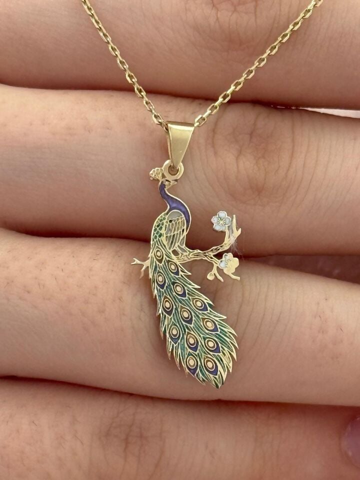 Özel Tasarım Altın Tavus Kuşu Figürlü Kolye Ucu