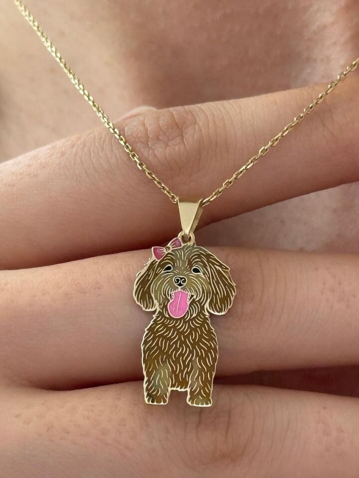Özel Tasarım Altın Tokalı Labradoodle Figürlü Kolye Ucu