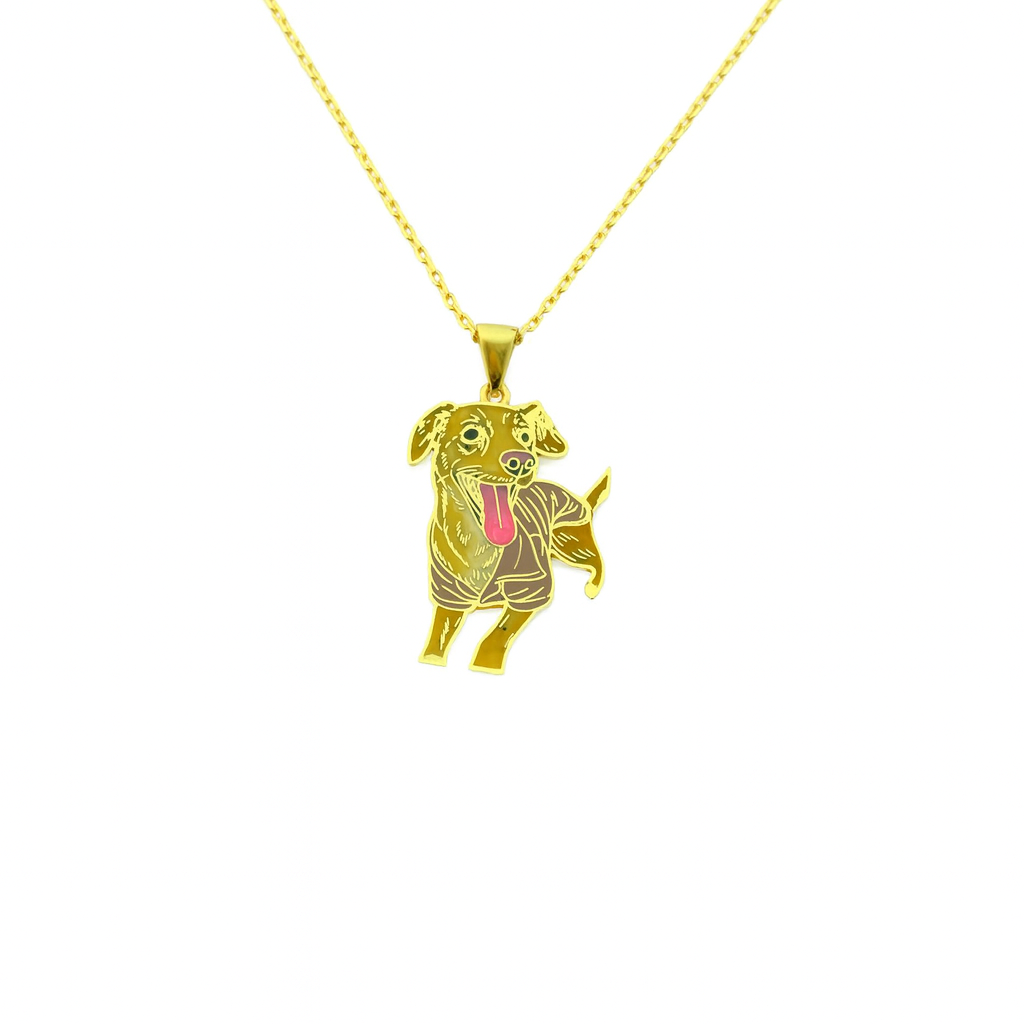 Özel Tasarım Altın Neşeli Köpek Figürlü Kolye