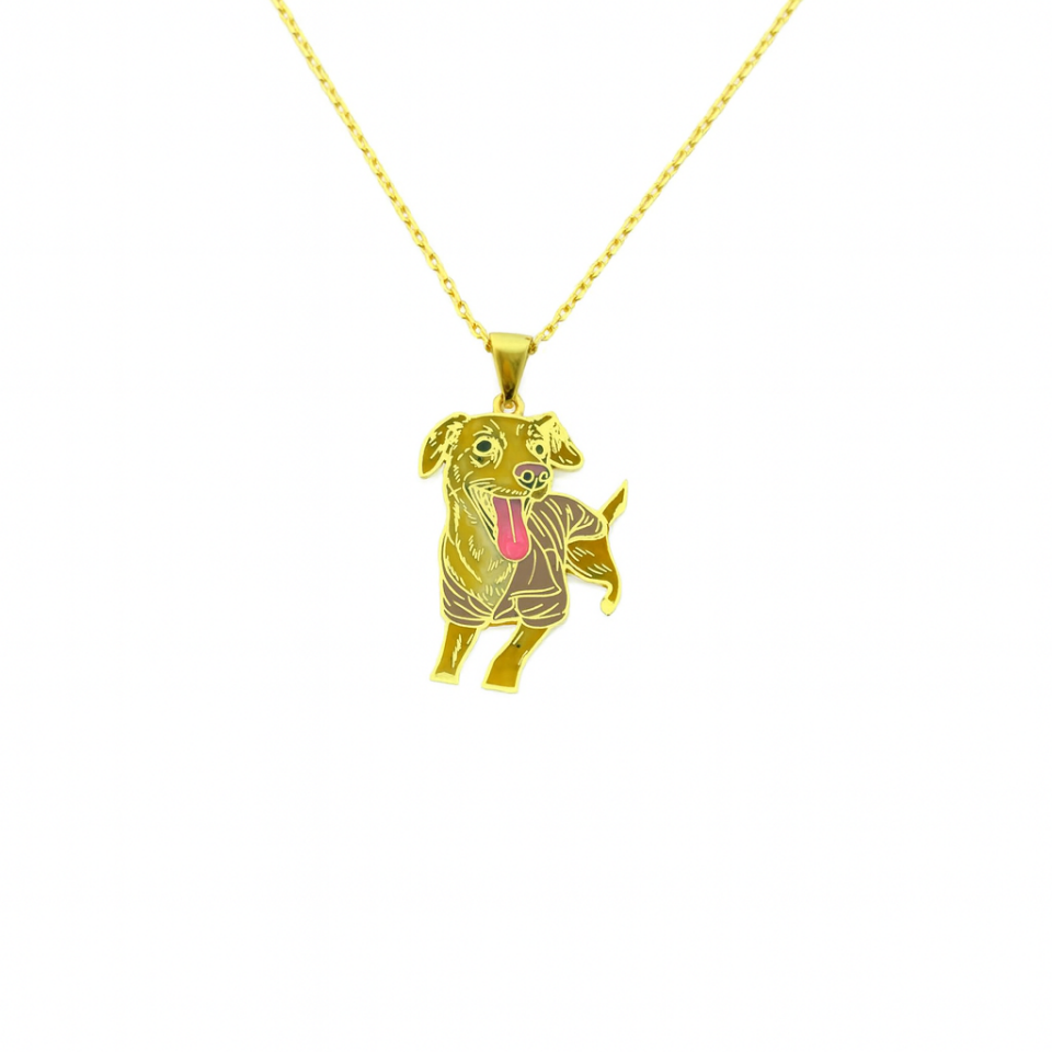 Özel Tasarım Altın Neşeli Köpek Figürlü Kolye